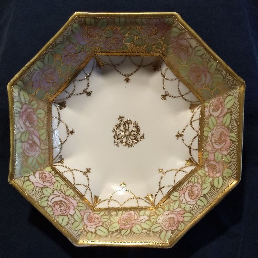Vintage Antique Hand Painted Nippon Roses Bowl Hand Painted Floral & Gold